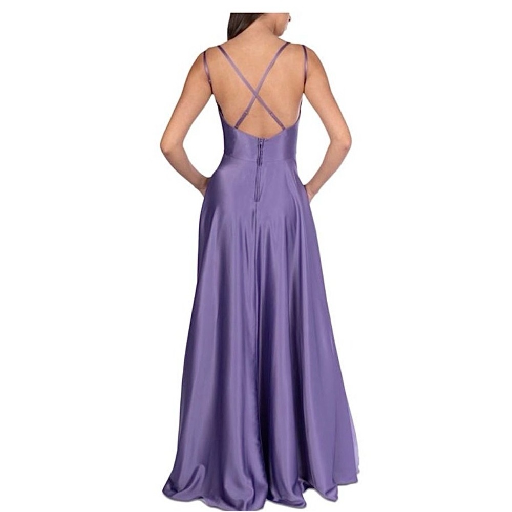 B Darlin Womens Purple Satin Lined Open Back Sleeveless A-Line Dress Juniors 5/6 - Picture 5 of 11
